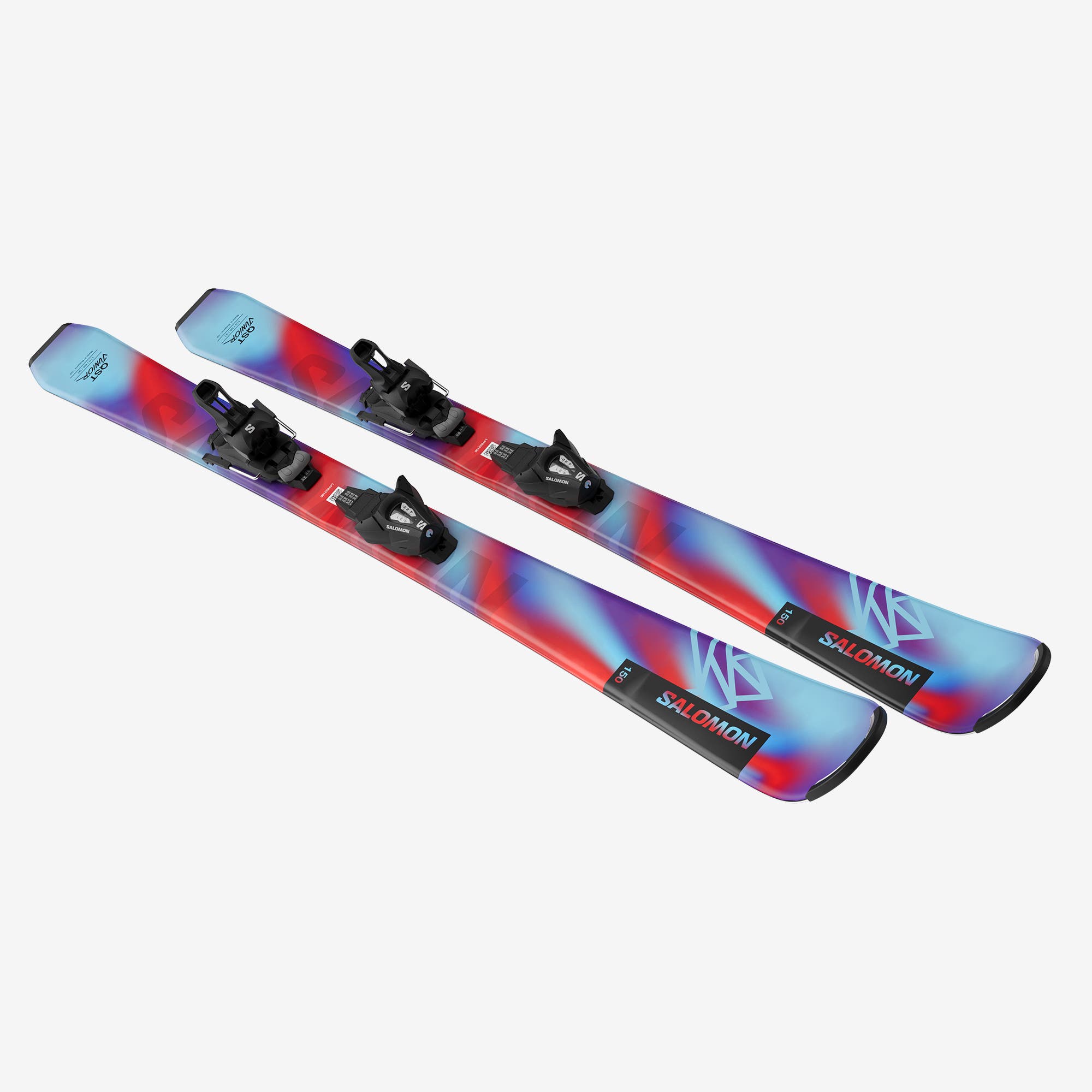 salomon girls skis S/Race + L6 GW Bindings 2026 Precision Junior Racing Package paired with a tip rocker Salomon QST Stella 106 Ski