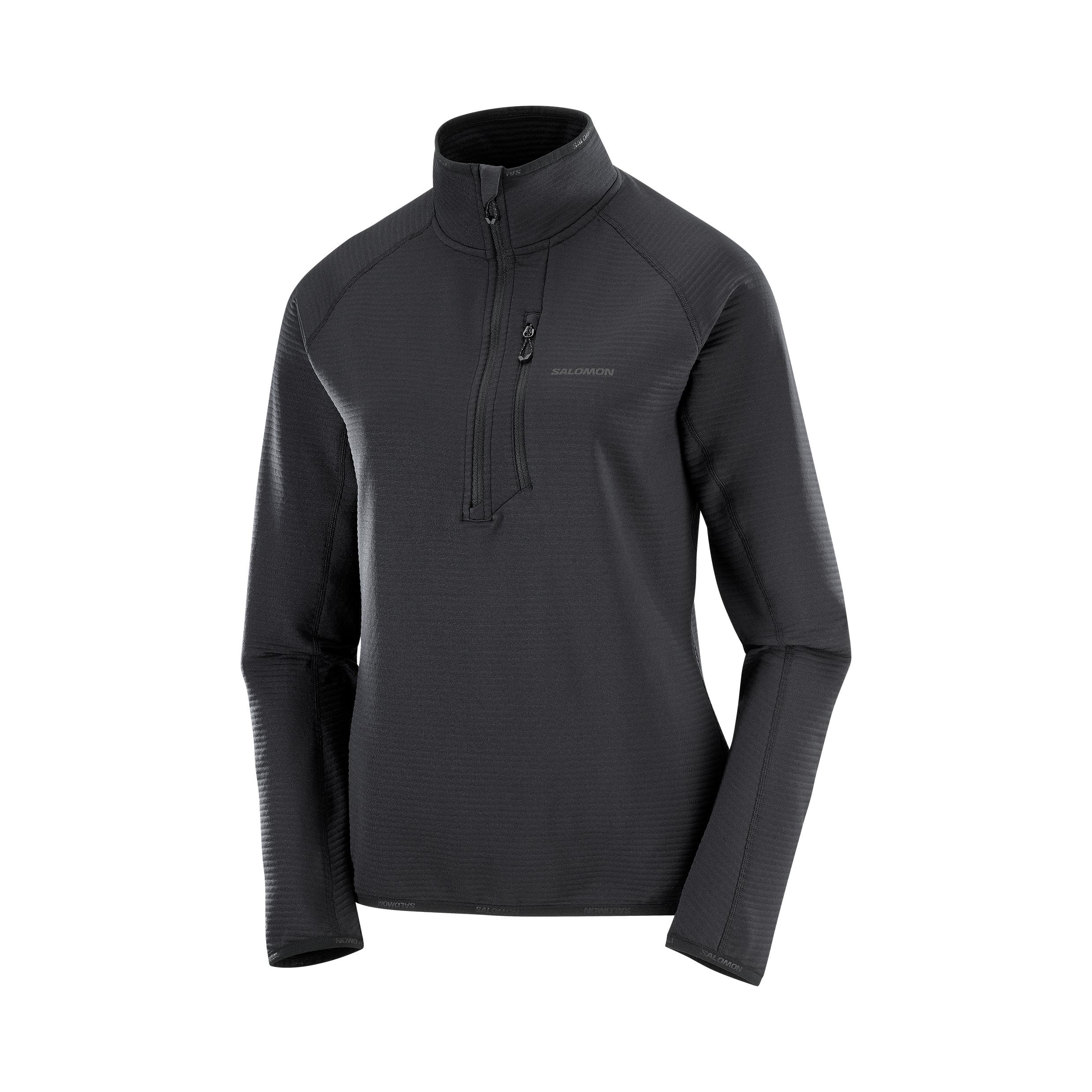 cross country ski race long sleeve salomon Men's Run, Quick-Drying Workout Shirt for Road Running - DEEP Black Freedom Of Movement Cross Country Skiing Tops |